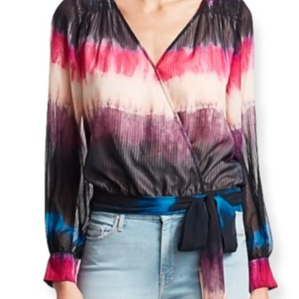 Tanya Taylor Klaus Silk Wrap Blouse Tie Dye